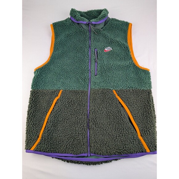 Men's M Nike Sherpa Fleece Vest CD3142-337 Green Color Block Medium Zip - Picture 1 of 8